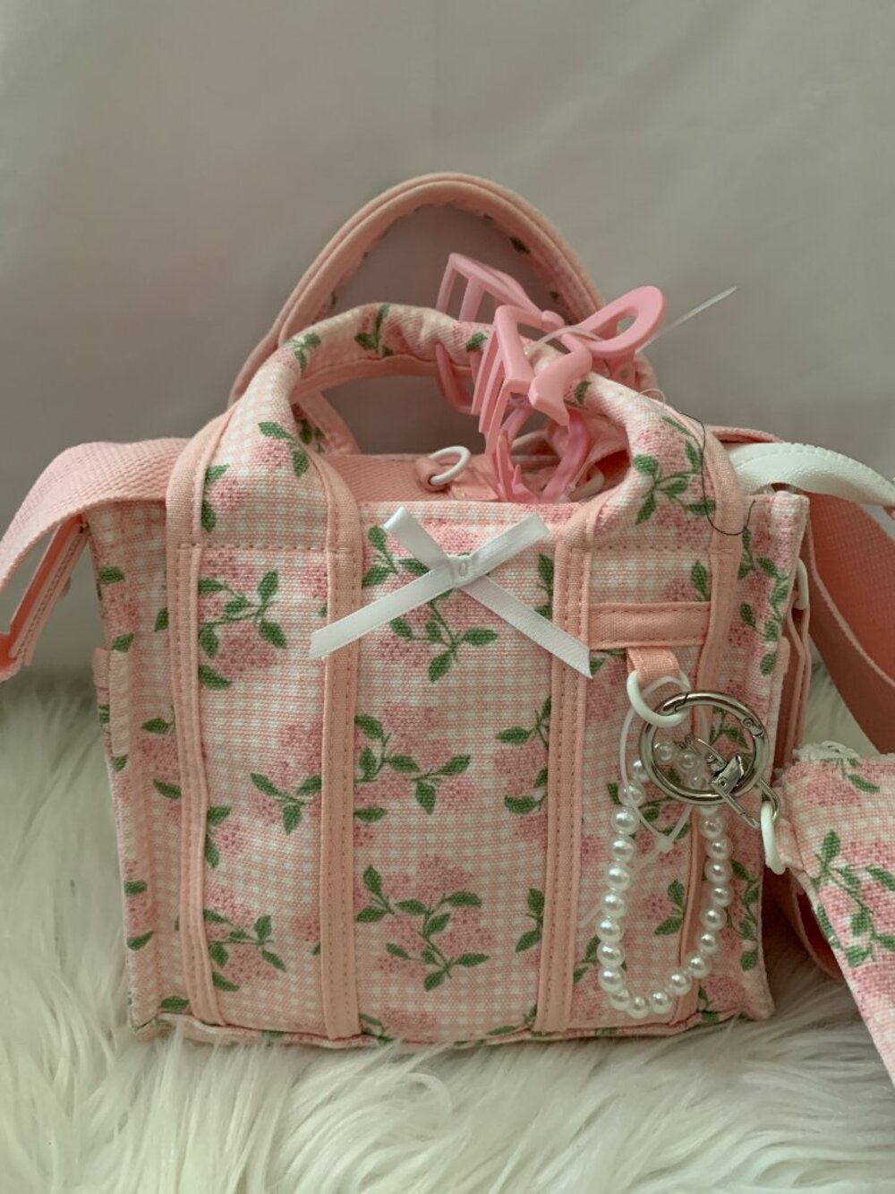 MADDEN GIRL Gingham Floral Mini Tote with Wristlet (+BONUS) - Picture 2 of 7